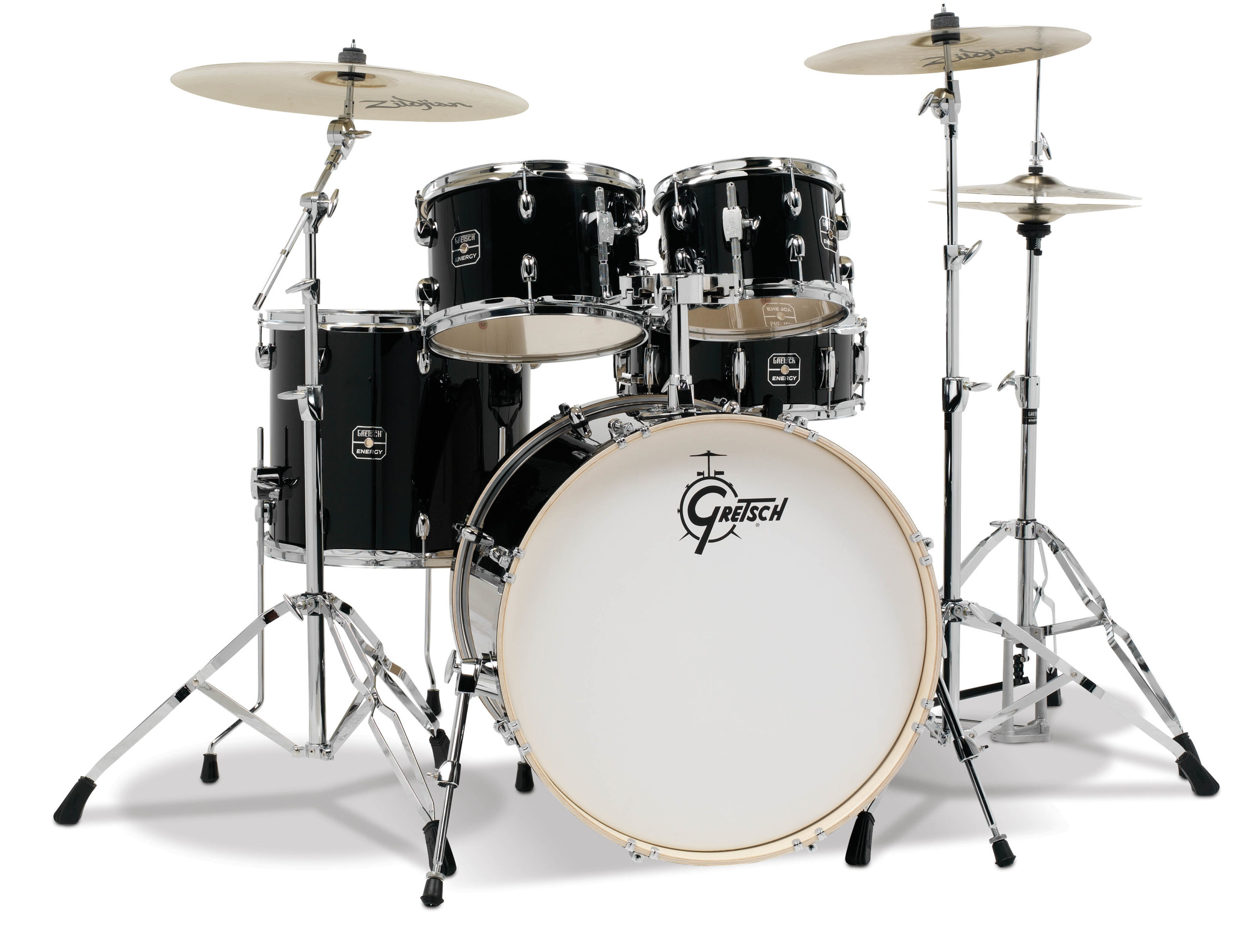 Black Gretsch Energy 5-Piece Kit with Full Hardware Package & Zildjian Cymbals