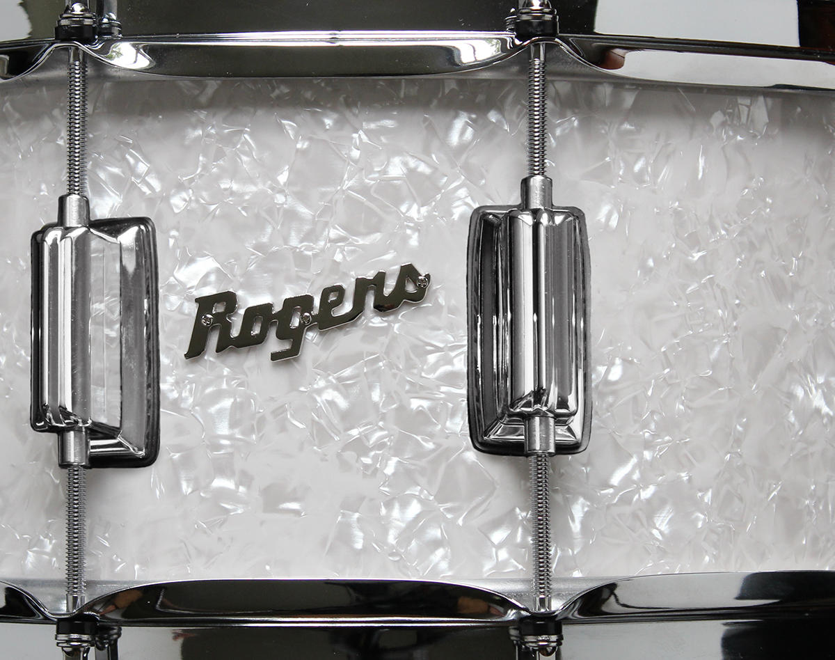 Rogers Dyna-Sonic 6.5" x 14" Classic Snare Drum with Beavertail Lugs - White Marine Pearl - Image 4