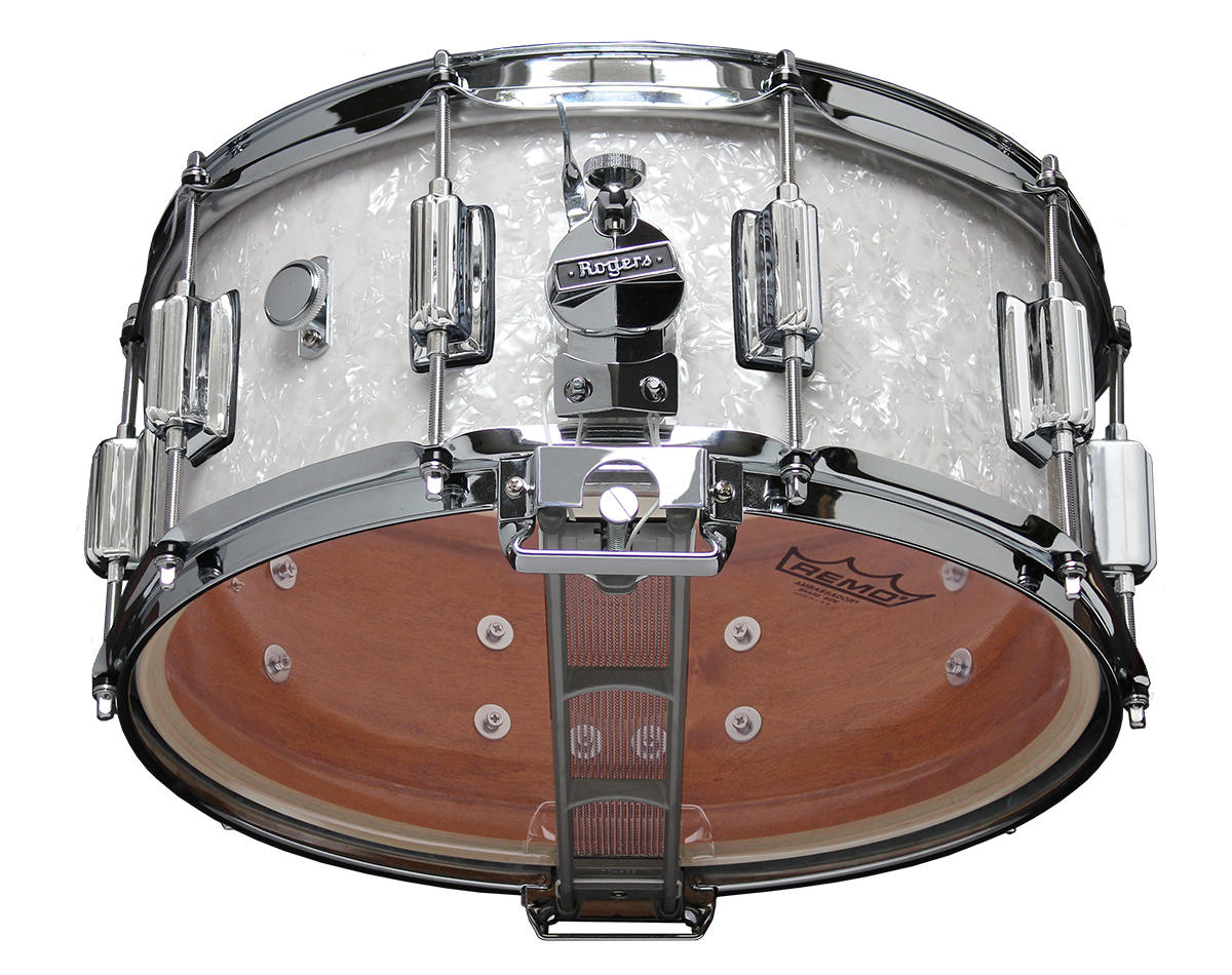 Rogers Dyna-Sonic 6.5" x 14" Classic Snare Drum with Beavertail Lugs - White Marine Pearl - Image 3