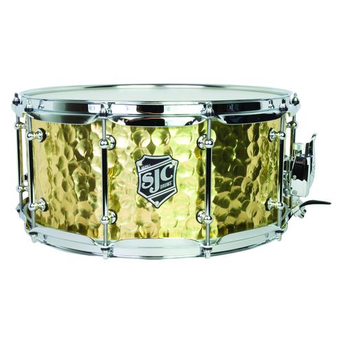 SJC Custom Drums Alpha Series Snare Drum - 6.5" x 14", Polished Hammered Brass - Image 2