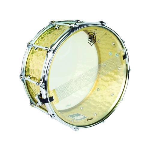 SJC Custom Drums Alpha Series Snare Drum - 6.5" x 14", Polished Hammered Brass - Image 3