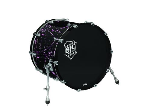 SJC Custom Drums Navigator Series Bass Drum - 18" x 22", Black with Pink Splatter - Image 2