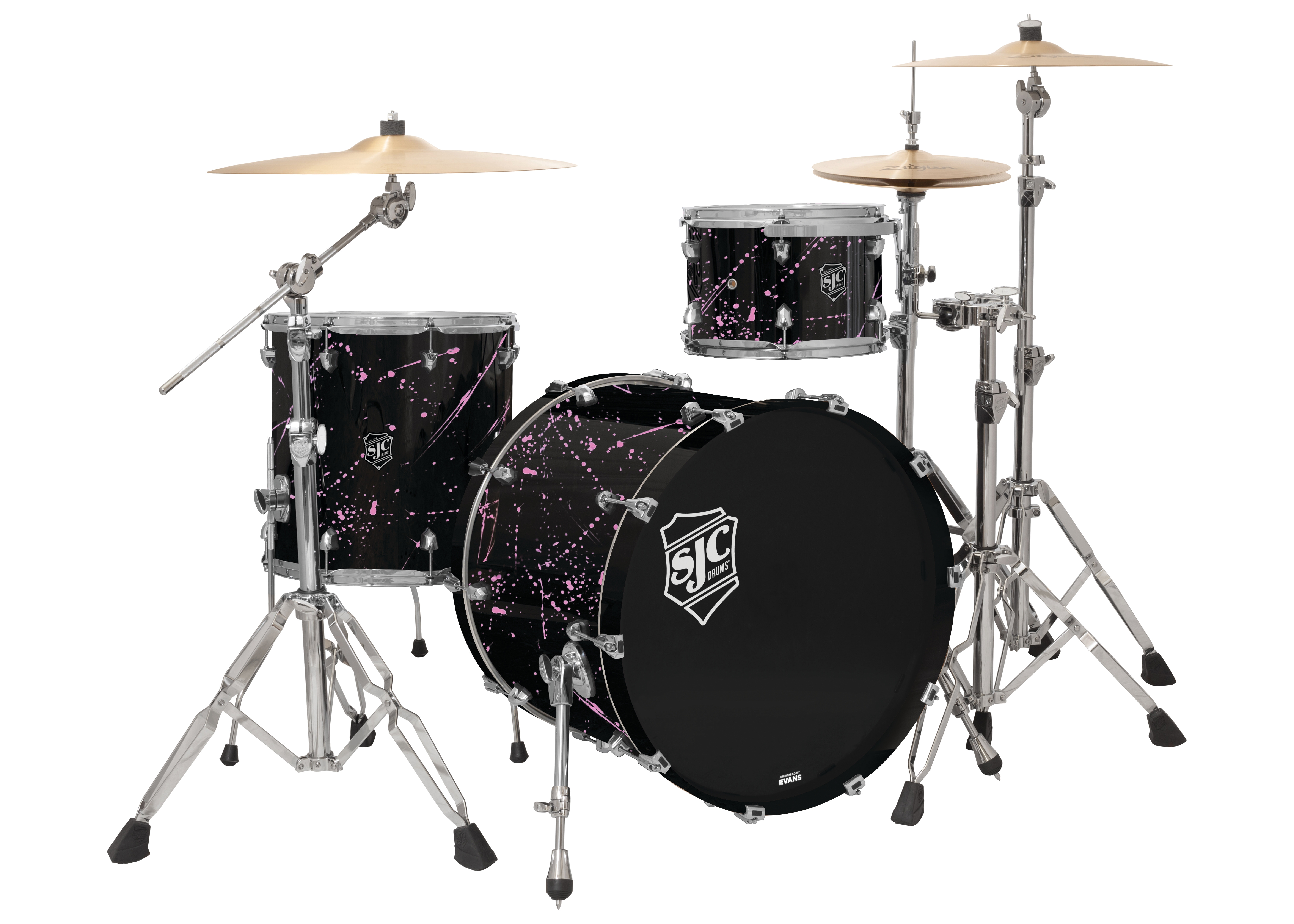SJC Custom Drums Navigator Series 3-Piece Shell Pack - Black with Pink Splatter