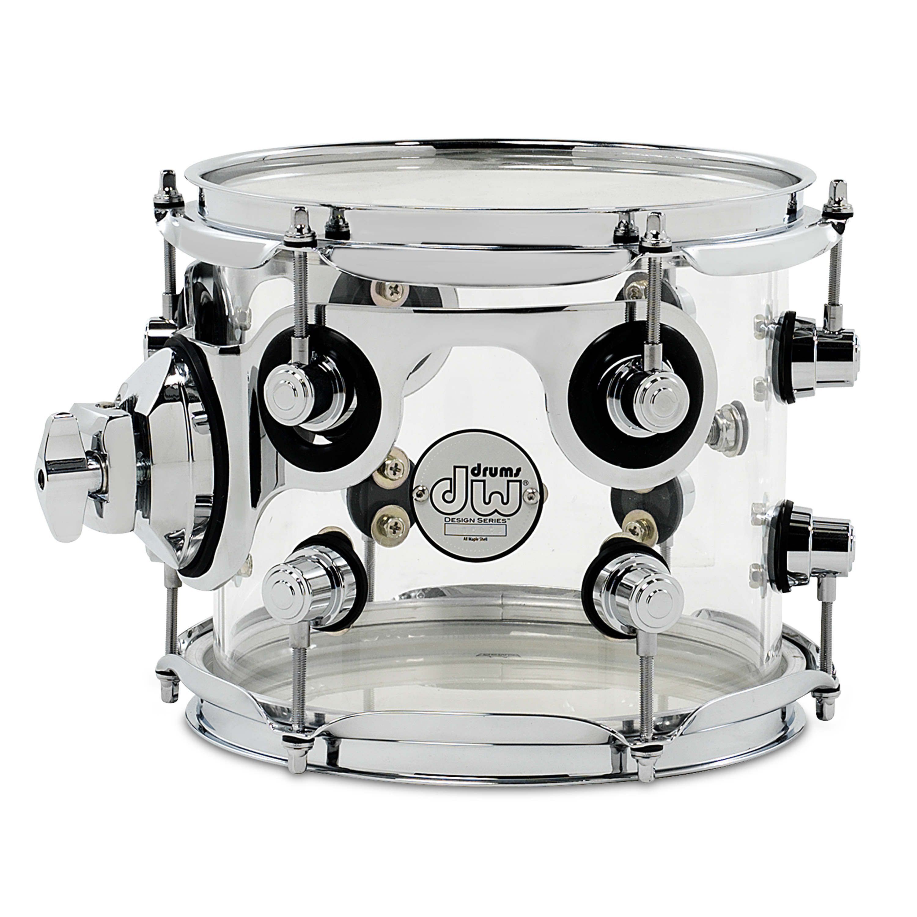 DW Design Series Acrylic Suspended Tom, 7" x 8", Clear w/ Chrome Hardware