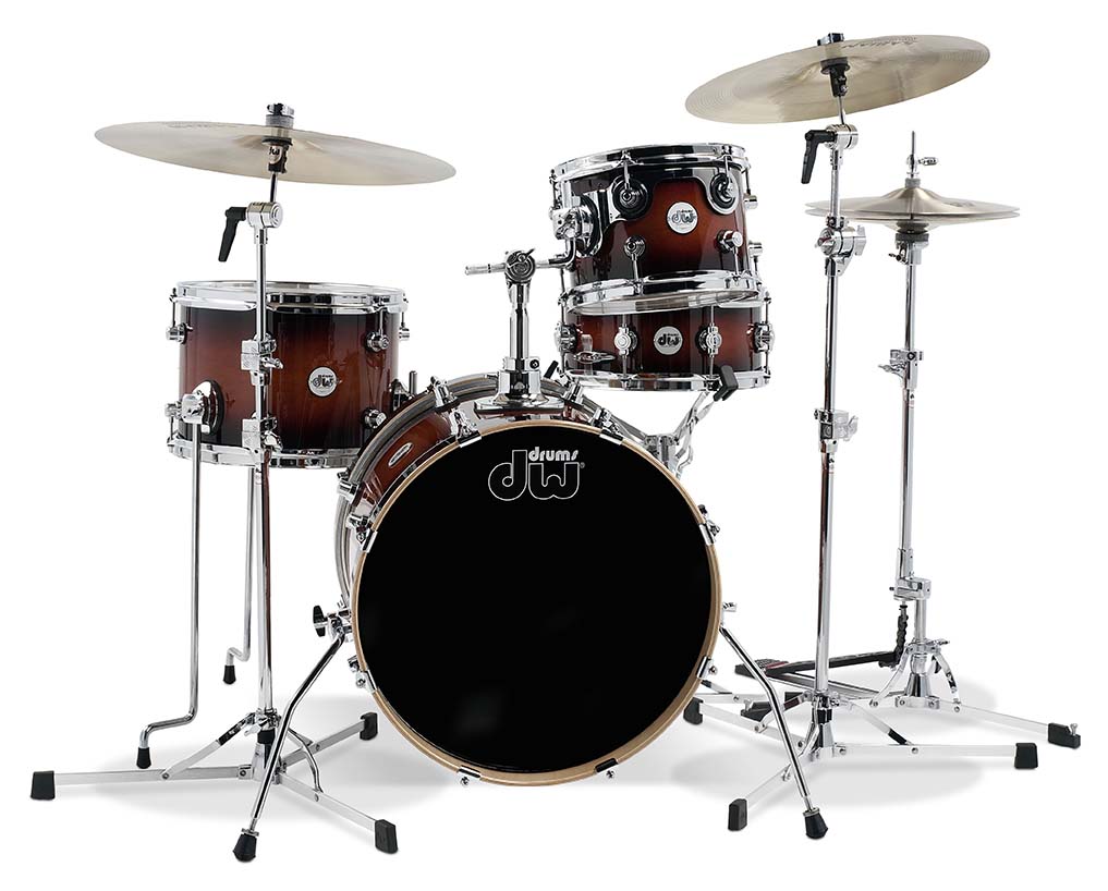 Design Series Mini Pro 4-Piece Maple Shell Pack, Tobacco Burst Gloss Lacquer w/ Chrome Hardware; 6.5x10 Suspended Tom, 9x13 Floor Tom, 14x18 Bass Dr
