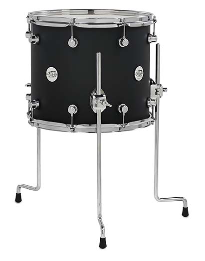 DW Design Series Maple Floor Tom, 12" x 14", Black Satin Lacquer w/ Chrome Hardware