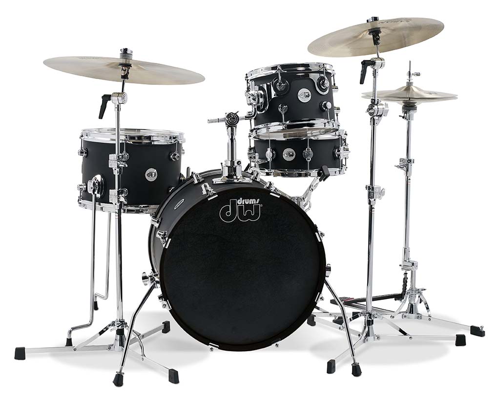 Design Series Mini Pro 4-Piece Maple Shell Pack, Black Satin w/ Chrome Hardware - 18in Kick