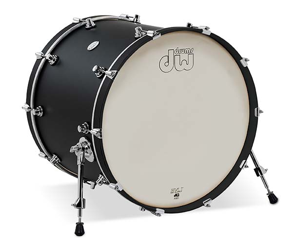 DW Design Series Maple Bass Drum, 18" x 22", Black Satin Lacquer w/ Chrome Hardware