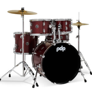 Center Stage Ruby Red Sparkle 5pc Kit 7x10, 8x12, 12x14F, 14x20, 5x14 Snare. Hardware, Cymbals & Throne Included