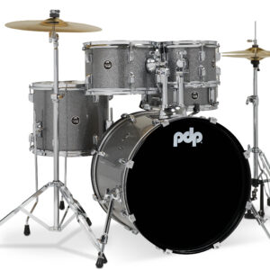 Center Stage Silver Sparkle 5pc Kit 7x10, 8x12, 12x14F, 14x20, 5x14 Snare. Hardware, Cymbals & Throne Included