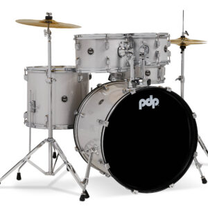 Center Stage Diamond White Sparkle 5pc Kit 7x10, 8x12, 14x16F, 16x22, 5x14 Snare. Hardware, Cymbals & Throne Included