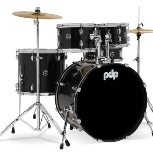 Center Stage Iridescent Black Sparkle 5pc Kit 7x10, 8x12, 14x16F, 16x22, 5x14 Snare. Hardware, Cymbals & Throne Included