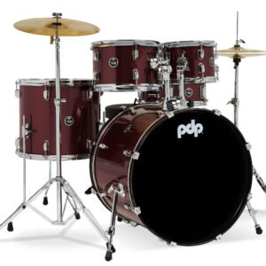 Center Stage Ruby Red Sparkle 5pc Kit 7x10, 8x12, 14x16F, 16x22, 5x14 Snare. Hardware, Cymbals & Throne Included