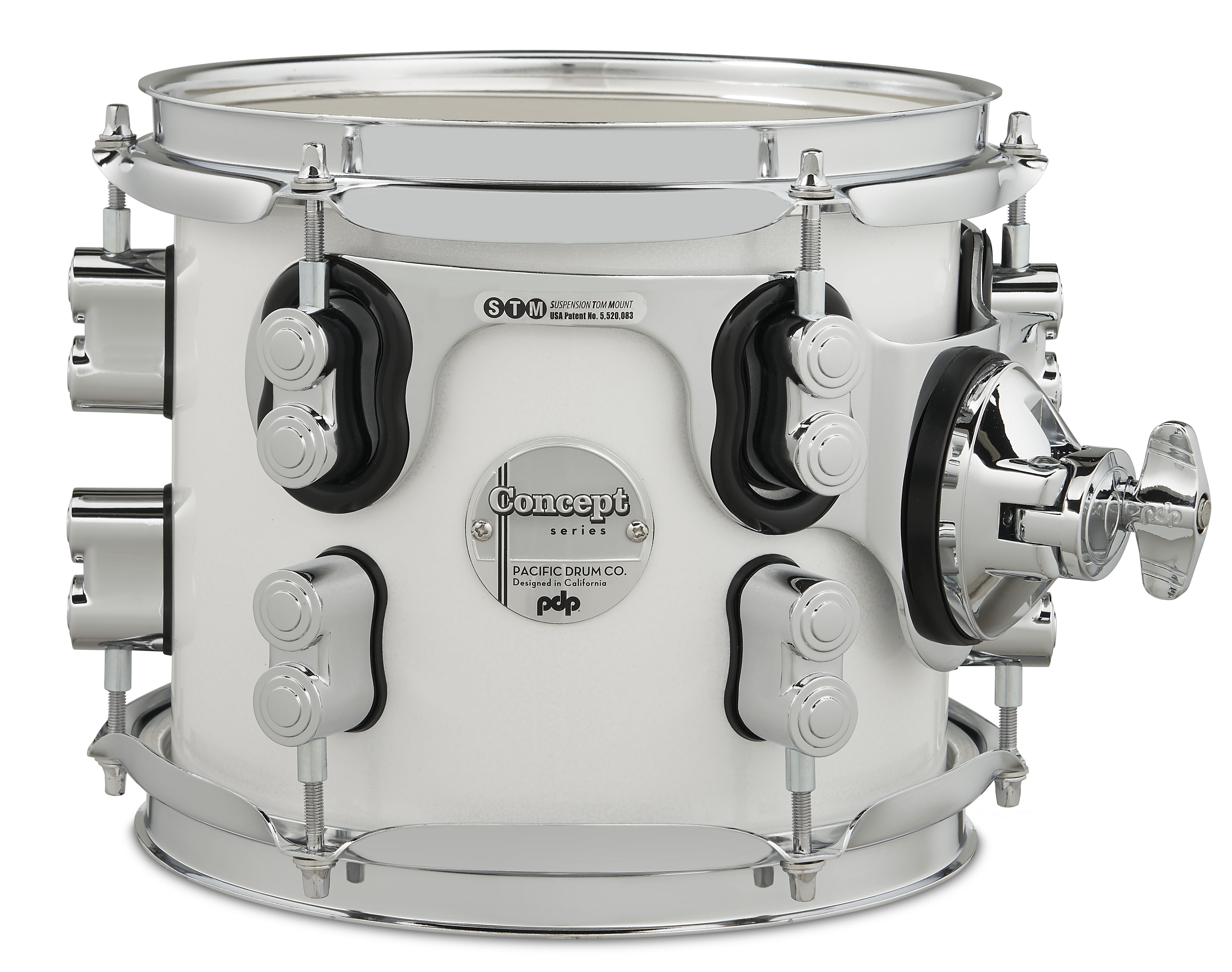 PDP Concept Maple 7" x 8" Suspended Tom Pearlescent White Lacquer with Chrome Hardware