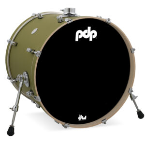 PDP Concept Series Maple Bass Drum, 18" x 22", Satin Olive Finish Ply w/ Chrome Hardware