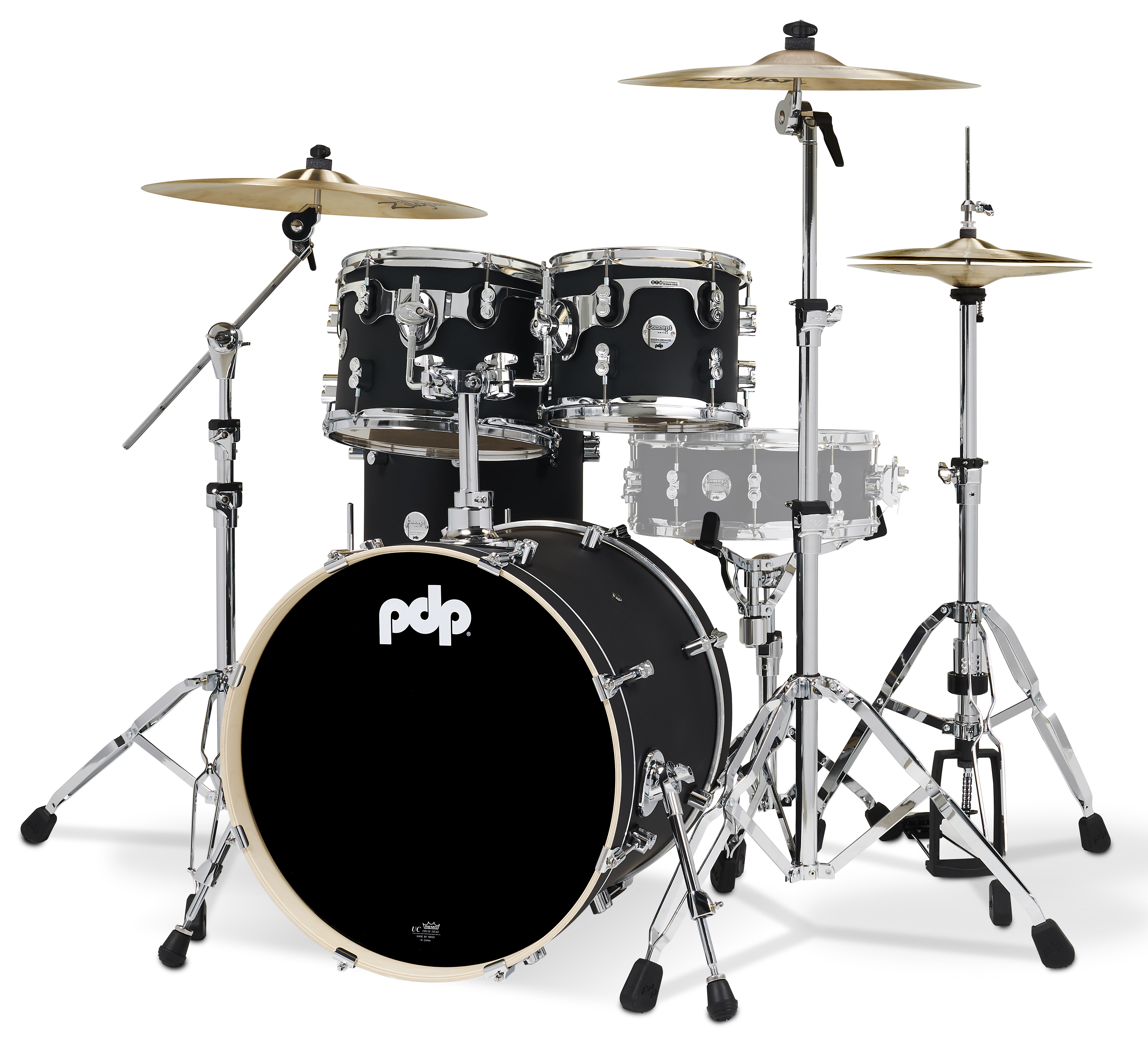PDP Concept Maple 4-Piece Fusion Shell Pack, Satin Black Finish Ply w/ Chrome Hardware; 8x10, 9x12, 14x14, 16x20 - Image 2