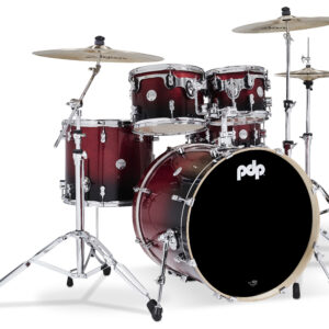 PDP Concept Maple 5-Piece Shell Pack, Red to Black Fade Lacquer w/ Chrome Hardware; 8x10, 9x12, 14x16, 18x22, 5.5x14