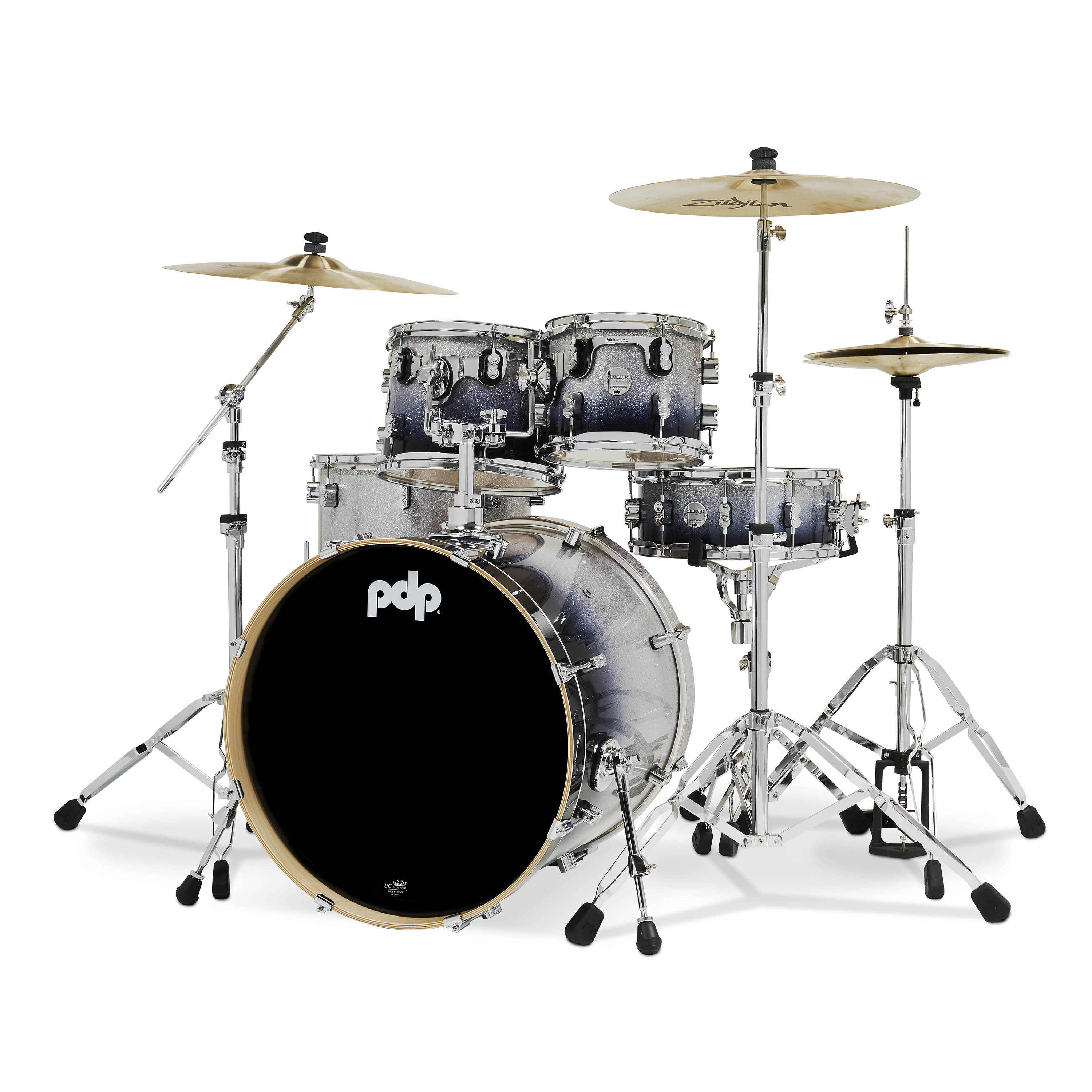 PDP Concept Maple 5-Piece Shell Pack, Silver to Black Fade Lacquer w/ Chrome Hardware; 8x10, 9x12, 14x16, 18x22, 5.5x14 - Image 2