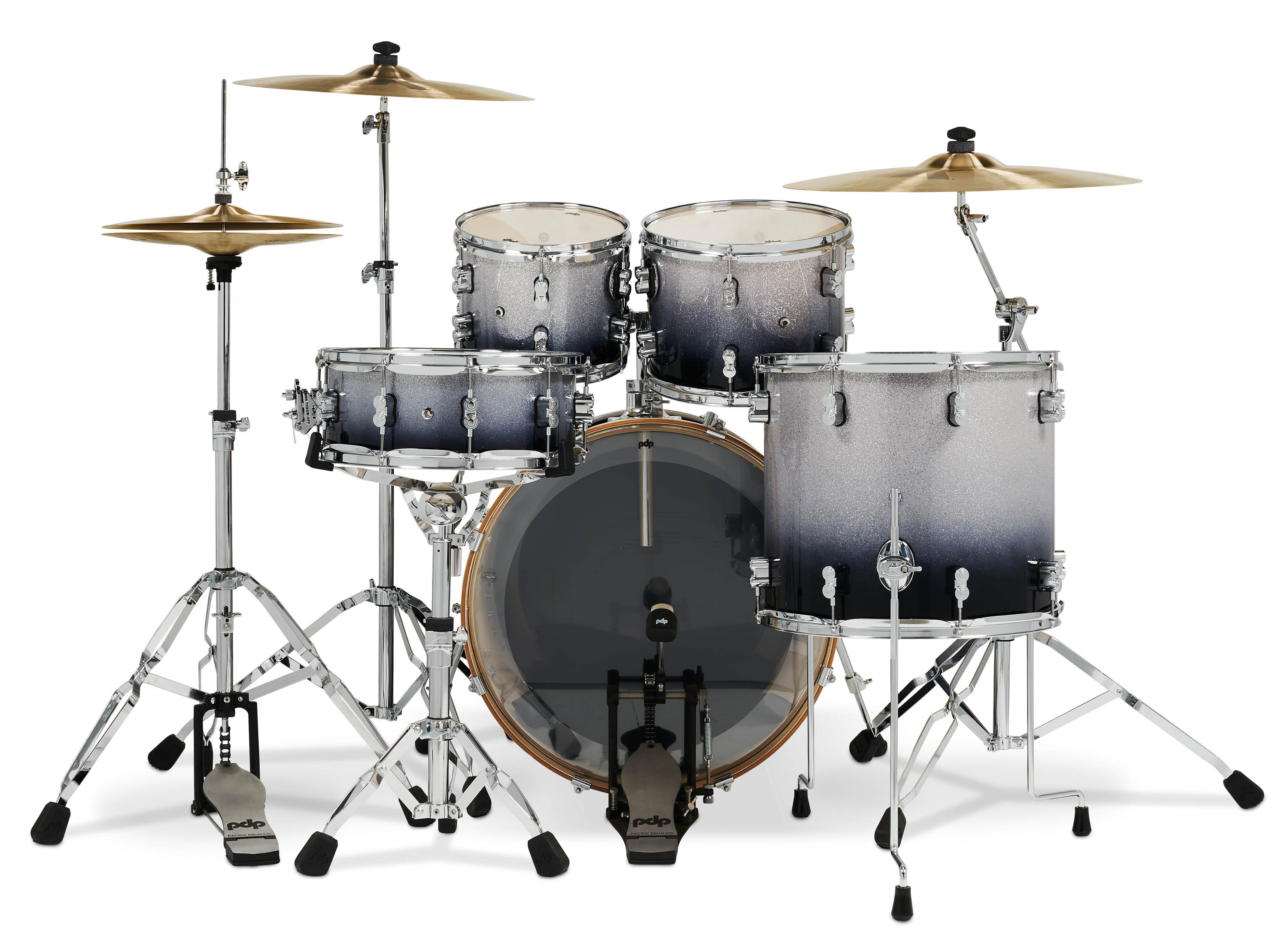 PDP Concept Maple 5-Piece Shell Pack, Silver to Black Fade Lacquer w/ Chrome Hardware; 8x10, 9x12, 14x16, 18x22, 5.5x14 - Image 3