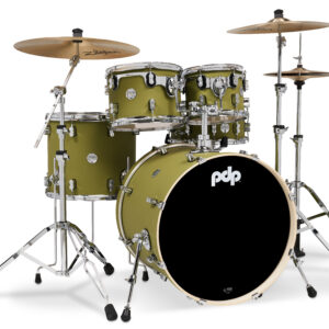 PDP Concept Maple 5-Piece Shell Pack, Satin Olive Finish Ply w/ Chrome Hardware; 8x10, 9x12, 14x16, 18x22, 5.5x14