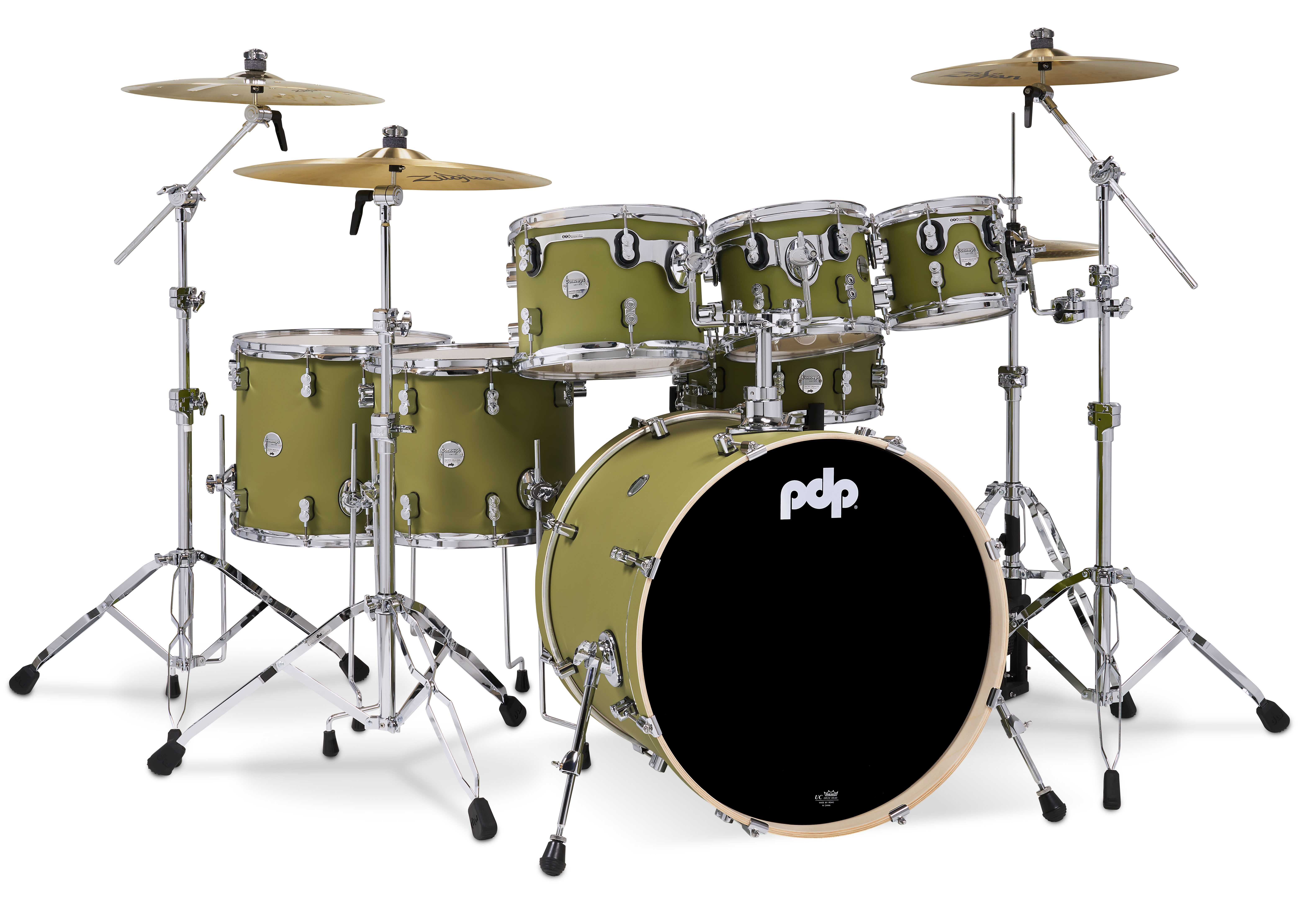 PDP Concept Series 7-Piece Maple Shell Pack, Satin Olive FinishPly