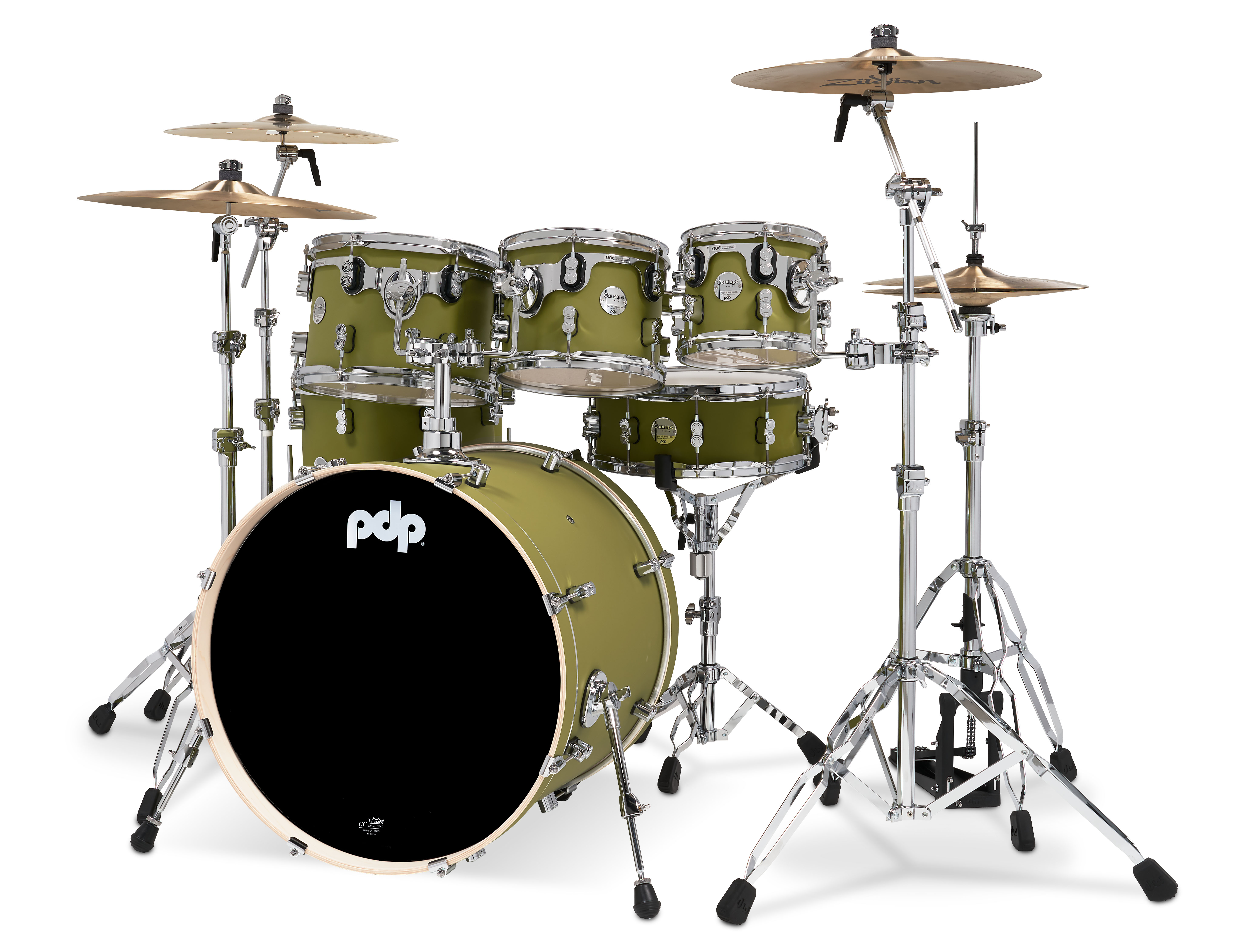 PDP Concept Series 7-Piece Maple Shell Pack, Satin Olive FinishPly - Image 2