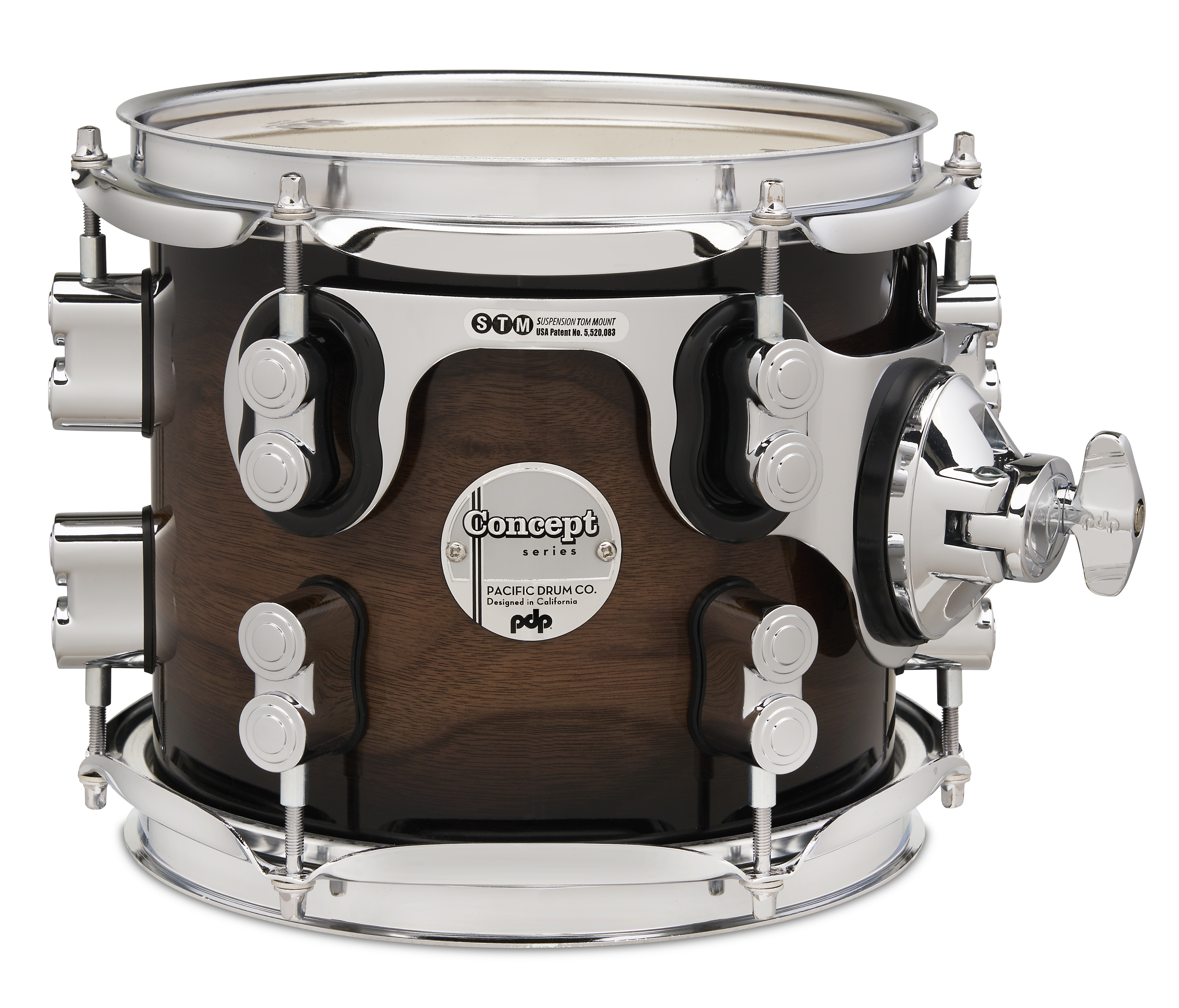PDP Concept Series Maple Exotic Tom, 7" x 8", Walnut to Charcoal Burst